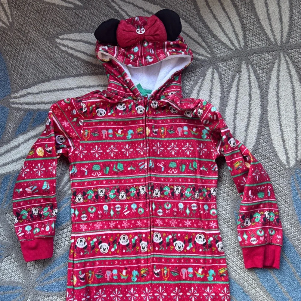 Disney Girls Fleece Bodysuit Pajamas Minnie‎ & Mickey Mouse Holiday Xmas Size M